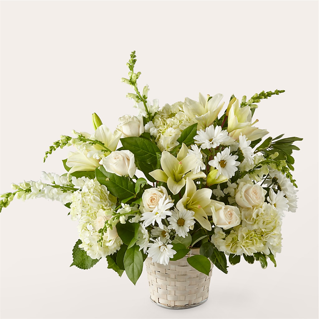 Ivory Elegance Floral Basket – Sign Of The Rose, Colorado Springs CO