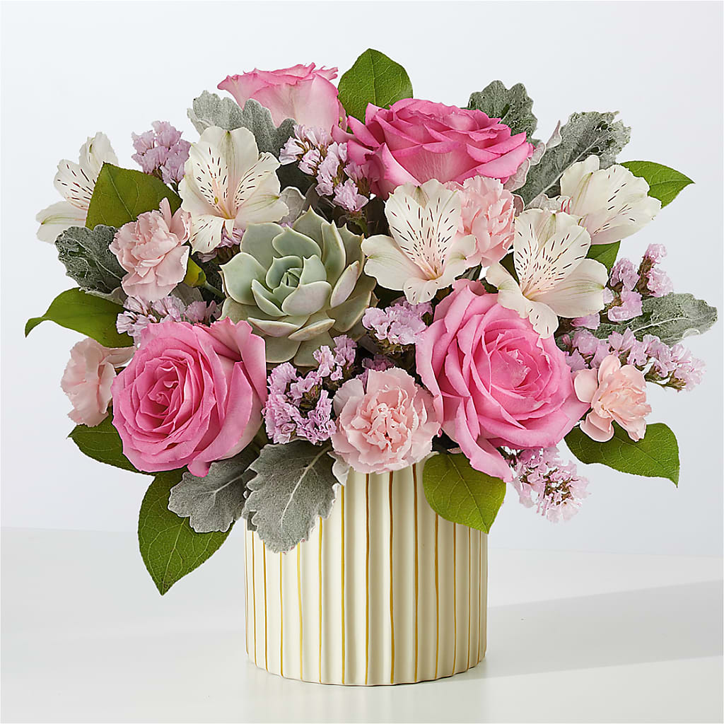 Dusty Rose Bouquet with Ivory Vase –  Sign Of The Rose, Colorado Springs CO