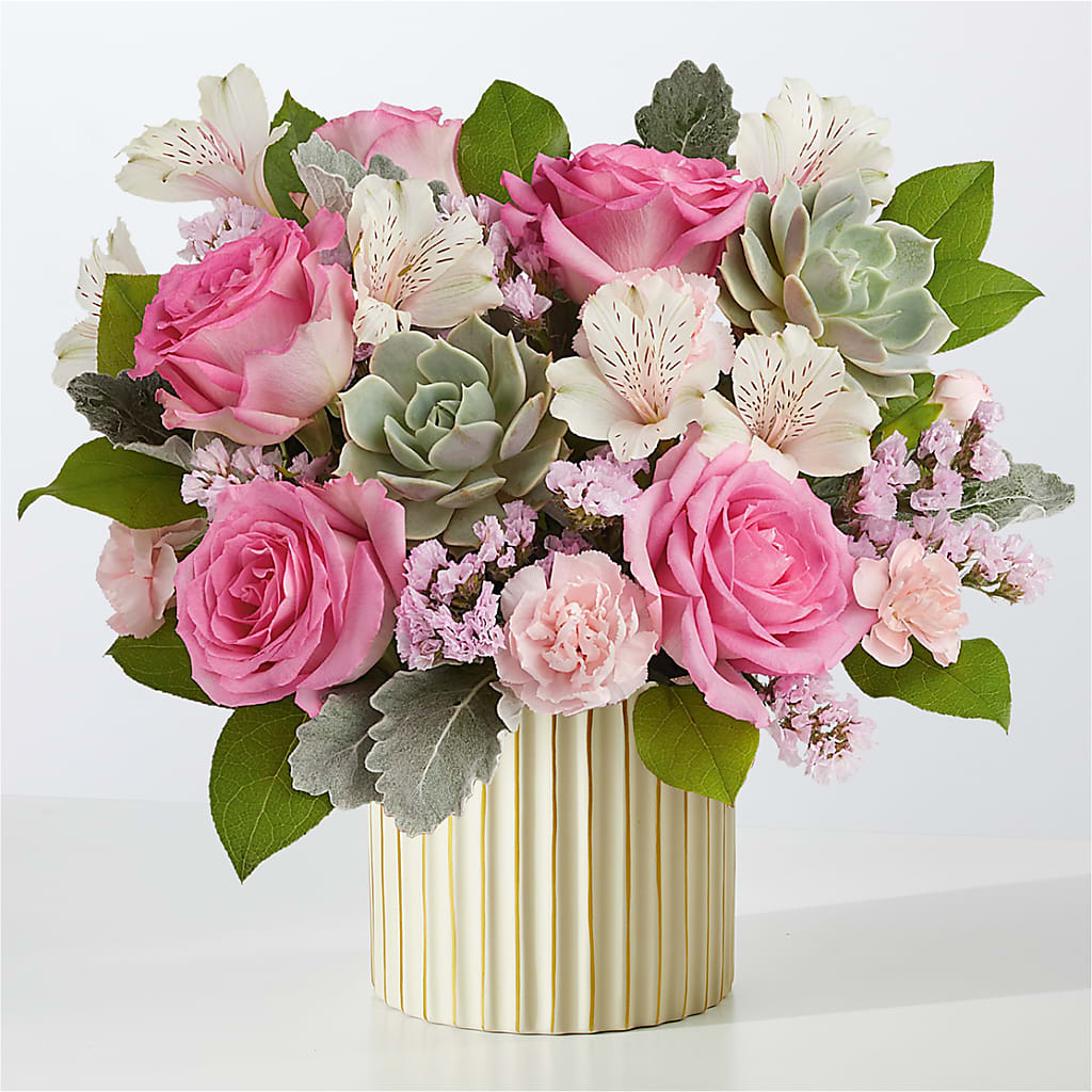Dusty Rose Bouquet with Ivory Vase –  Sign Of The Rose, Colorado Springs CO