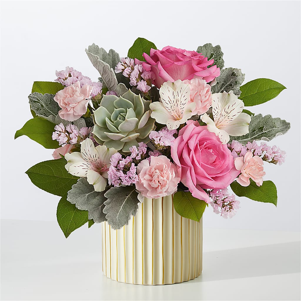 Dusty Rose Bouquet with Ivory Vase –  Sign Of The Rose, Colorado Springs CO
