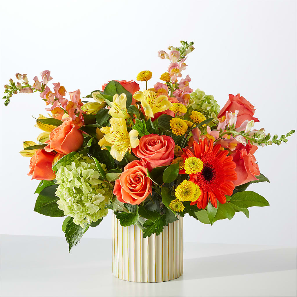 Autumn Sunshine Bouquet with Ivory Vase –  Sign Of The Rose, Colorado Springs CO