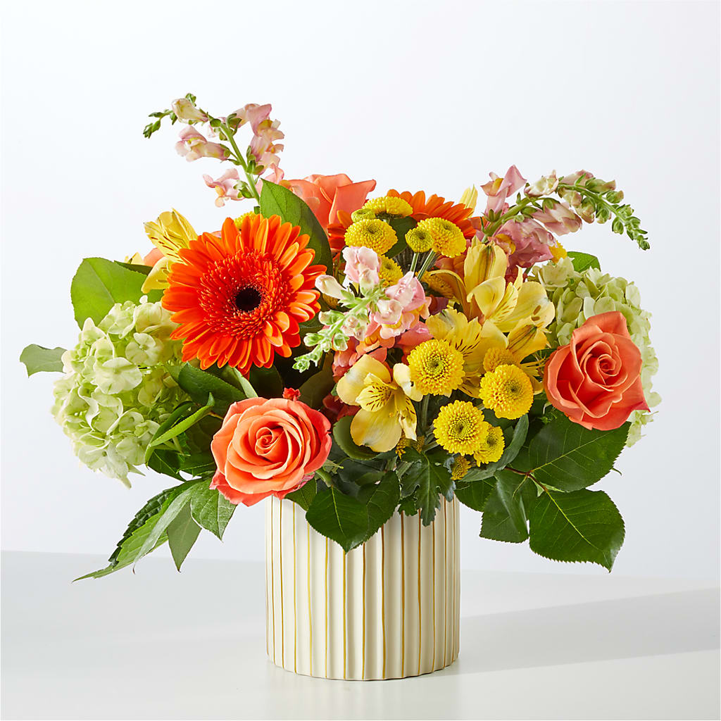 Autumn Sunshine Bouquet with Ivory Vase –  Sign Of The Rose, Colorado Springs CO