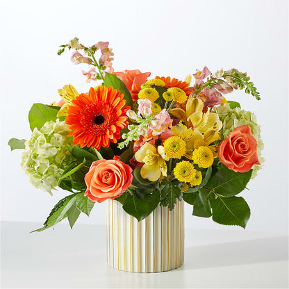 Autumn Sunshine Bouquet with Ivory Vase –  Sign Of The Rose, Colorado Springs CO