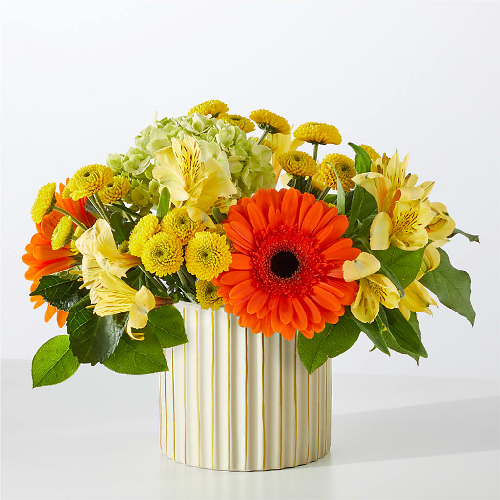 Autumn Sunshine Bouquet with Ivory Vase –  Sign Of The Rose, Colorado Springs CO